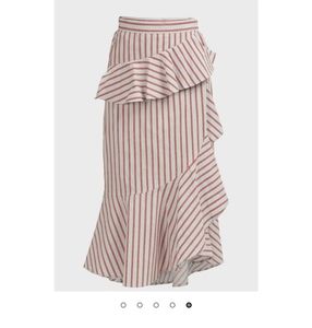 10 Crosby Derek Lam Cream and Rust Striped Ruffle Maxi Skirt